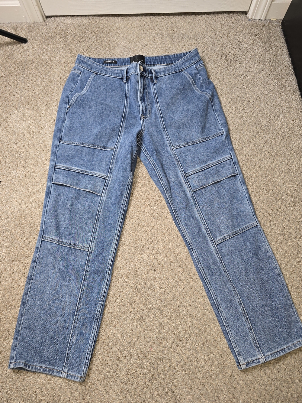 White House Black Market Light Blue High Rise Straight-Leg Cargo Jeans Size 14